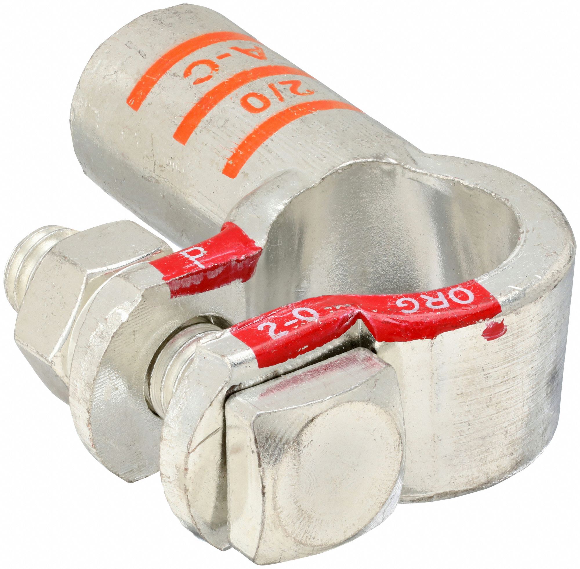 Battery Terminal: Right Elbow, Crimp, 2/0 ga, Orange Color, Positive, Copper/Tin