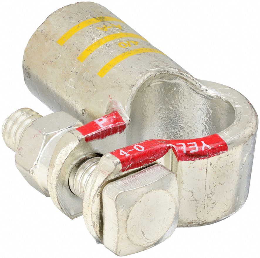 Battery Terminal: Right Elbow, Crimp, 4/0 ga, Yellow Color, Positive, Copper/Tin