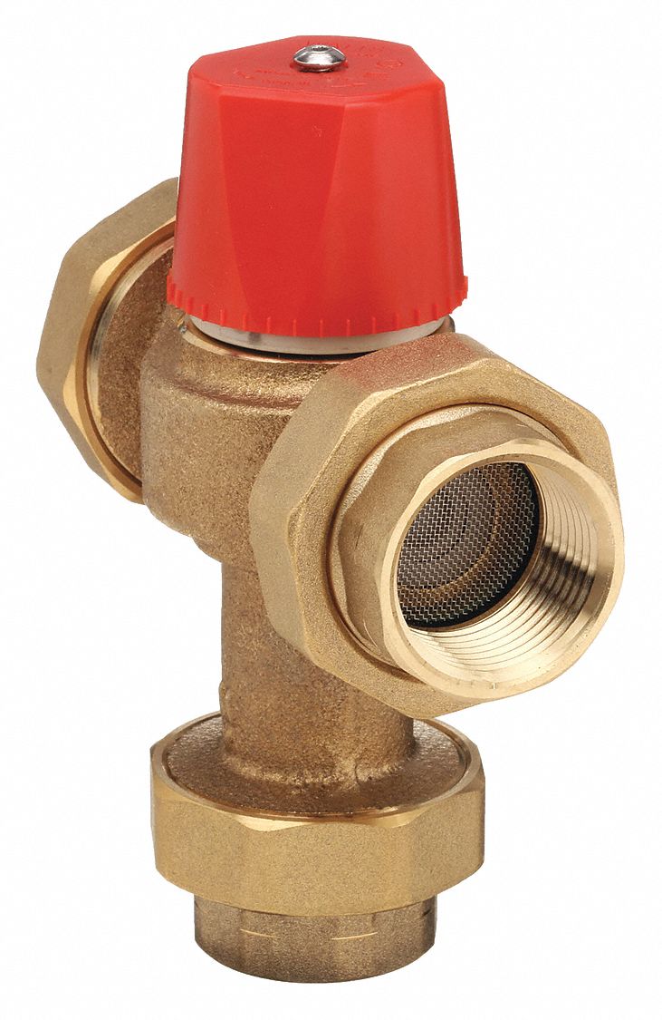 Thermostatic Mixing Valve: 1 in Inlet Connection Size, 1 in Outlet Connection Size, NPT, Brass