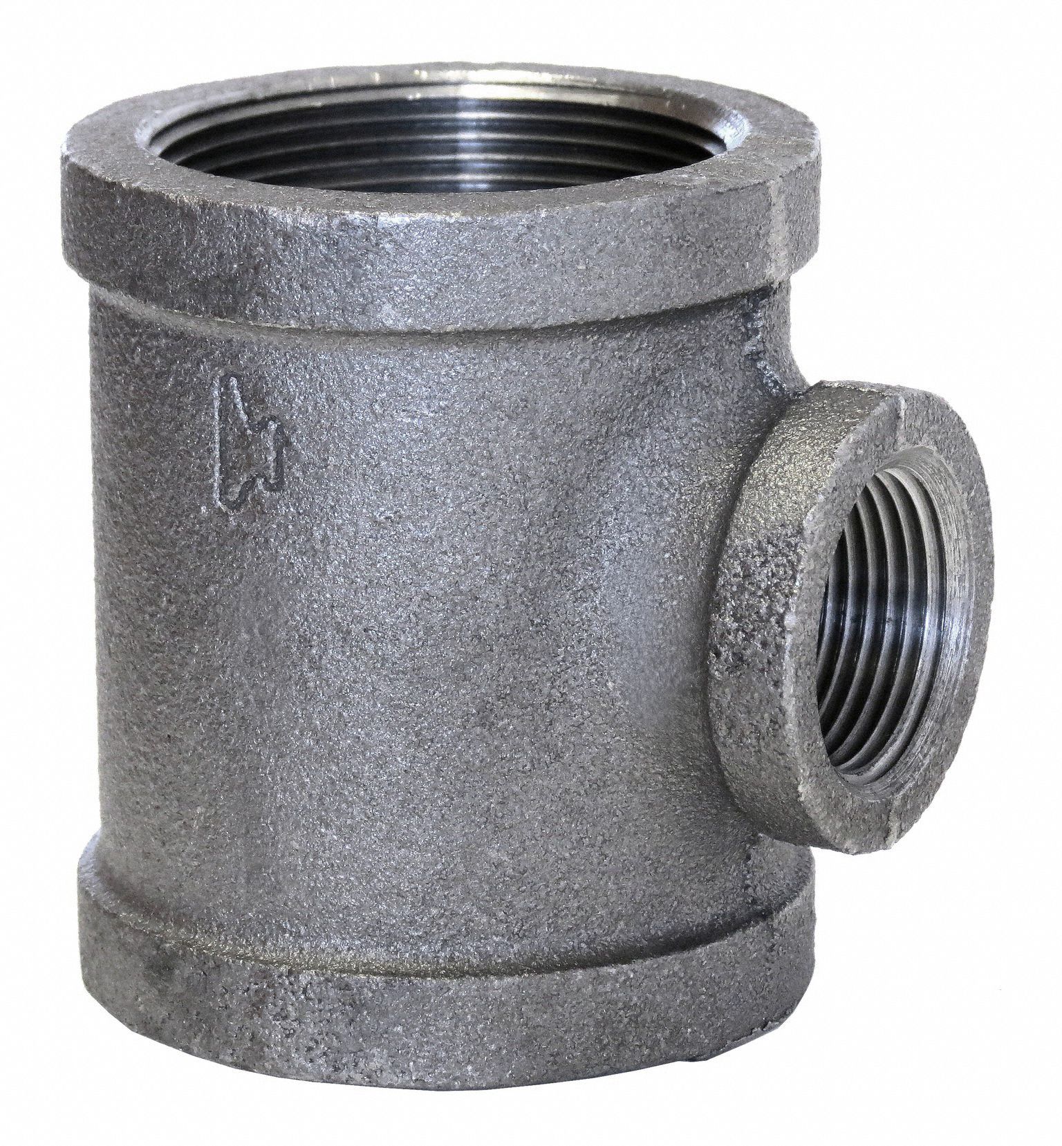 Reducing Tee: Malleable Iron, 3/4 in x 3/4 in x 3/8 in Fitting Pipe Size,  Class 150