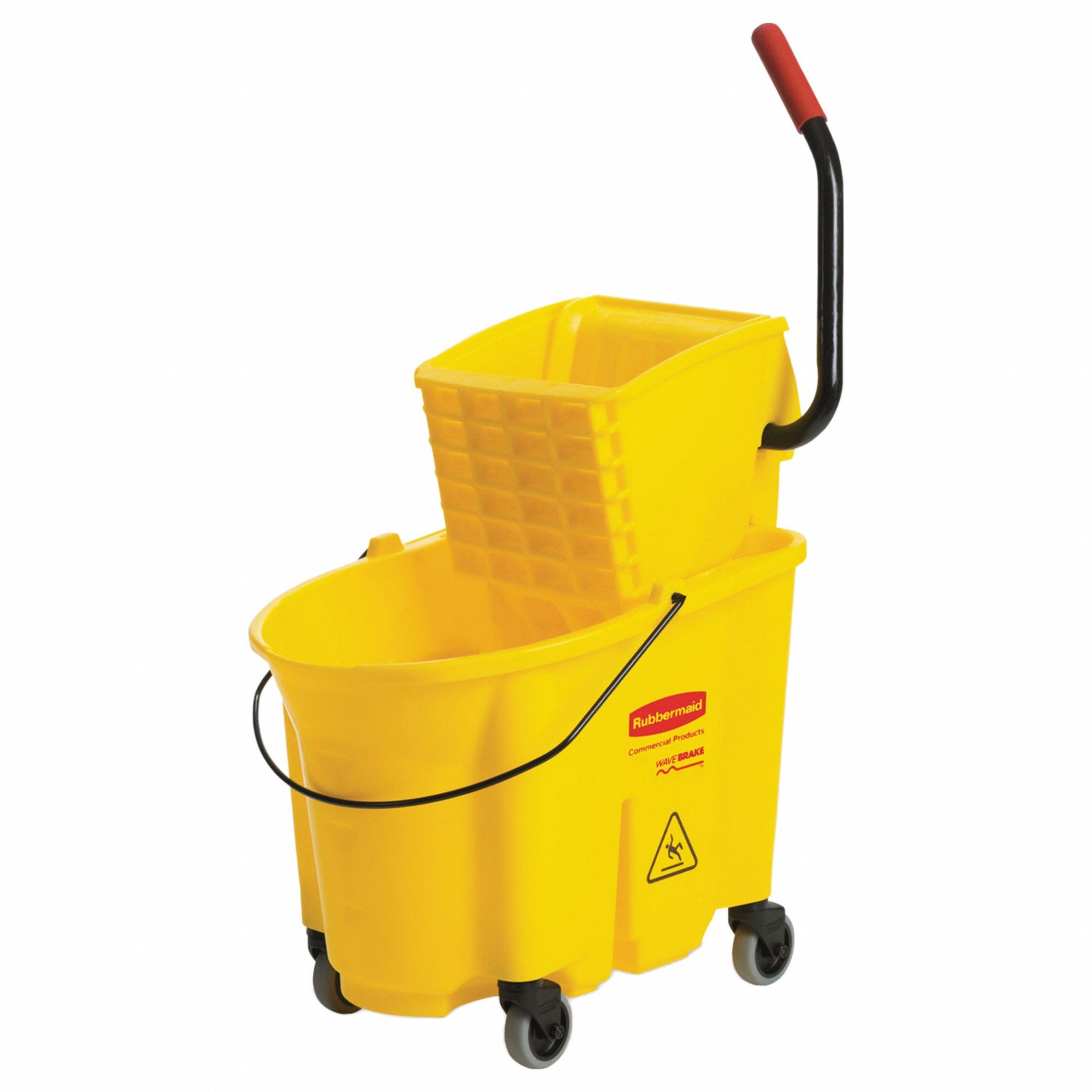 MOP BUCKET AND WRINGER, SIDE PRESS, 8¾ GALLON CAPACITY, PLASTIC, YELLOW, SIDE PRESS
