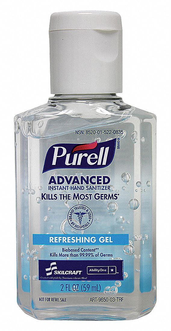 Hand Sanitizer: Gel, Squeeze Bottle, 2 oz, Citrus, E3 NSF Rating, 24 PK