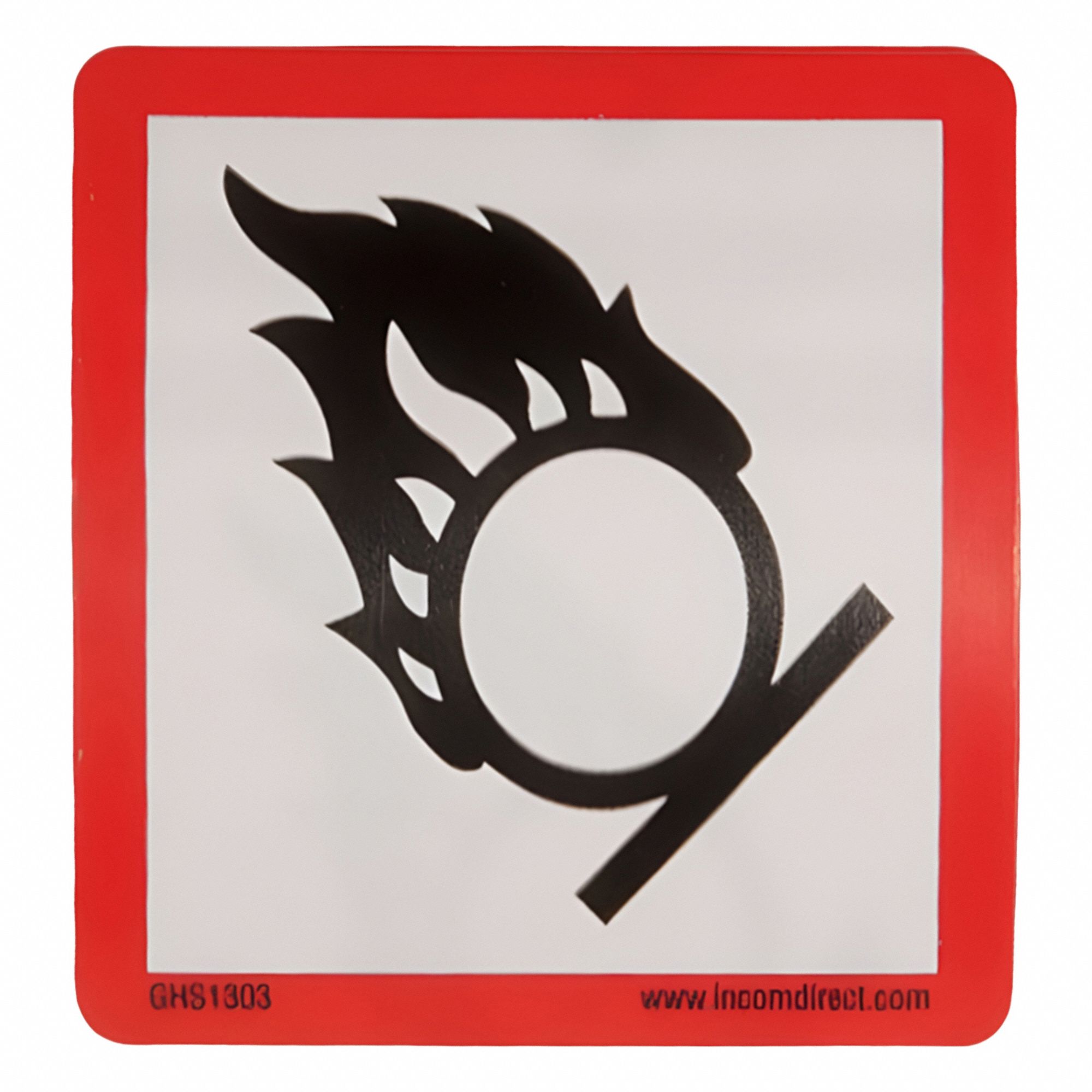 GHS Label: Flame Pictogram, Red/White, 2 in Ht, 2 in Wd, 0.0035 in Thick, Square, No Text, 500 PK