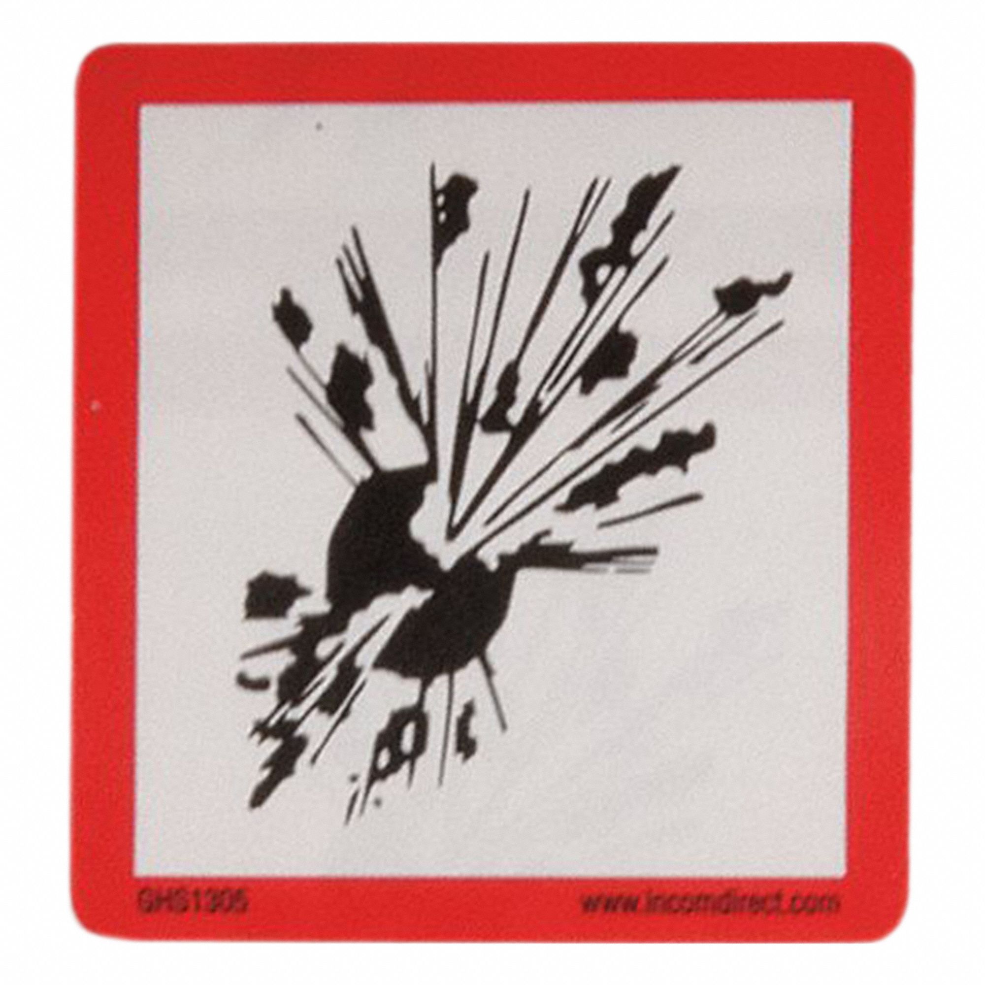 GHS Label: Exploding Bomb Pictogram, Red/White, 2 in Ht, 2 in Wd, 0.0035 in Thick, Square, 500 PK