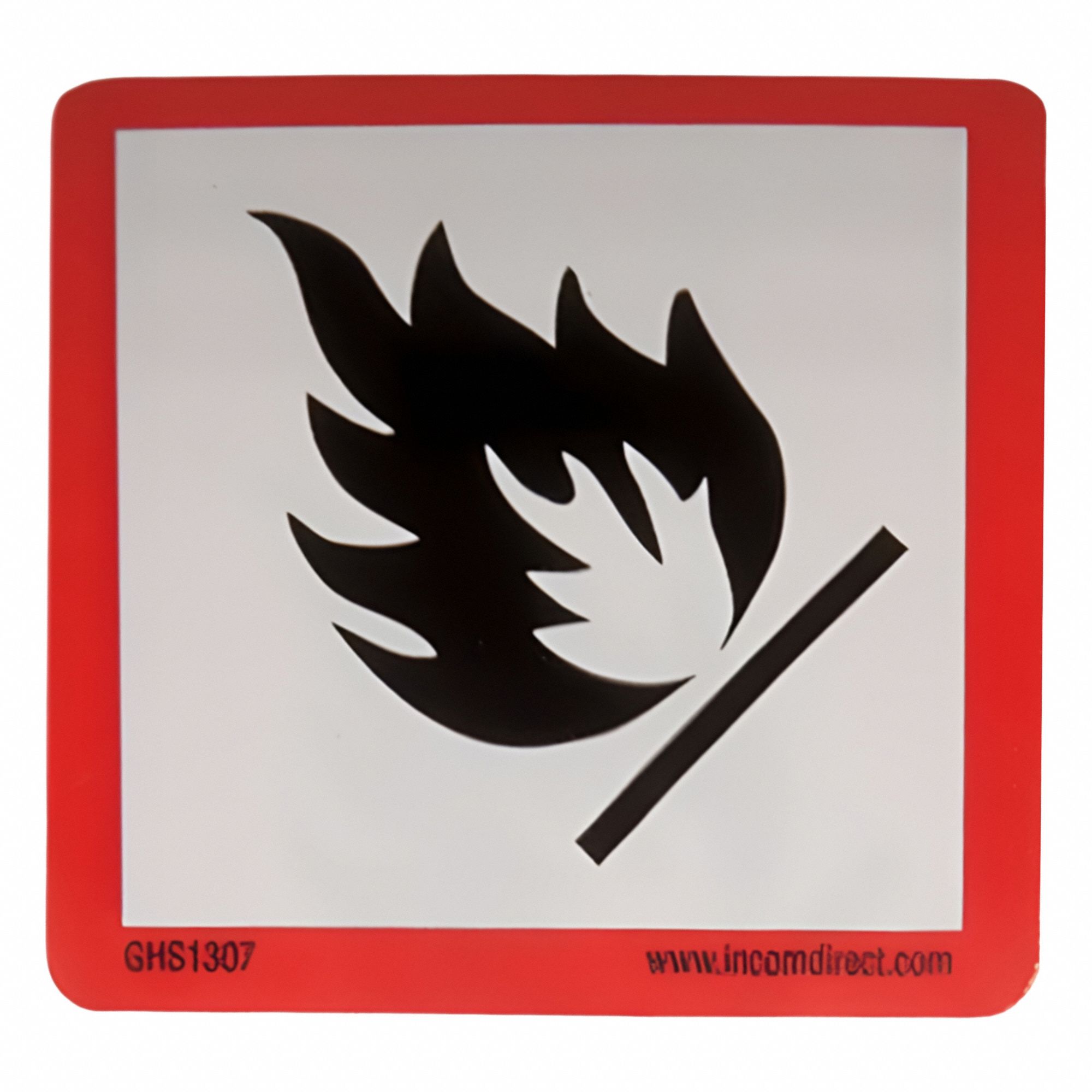 GHS Label: Flame Pictogram, Red/White, 2 in Ht, 2 in Wd, 0.0035 in Thick, Square, No Text, 500 PK