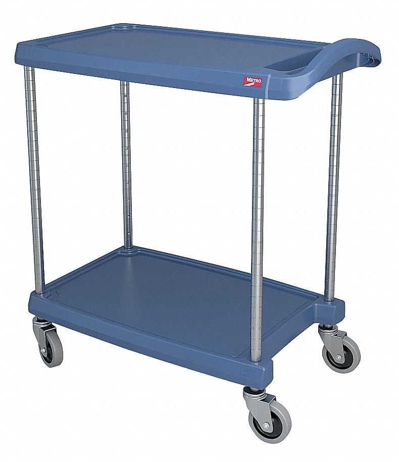 UTILITY CART WITH ANTIMICROBIAL LIPPED PLASTIC SHELVES, 300 LB LOAD CAPACITY, 4 SWIVEL, BLUE
