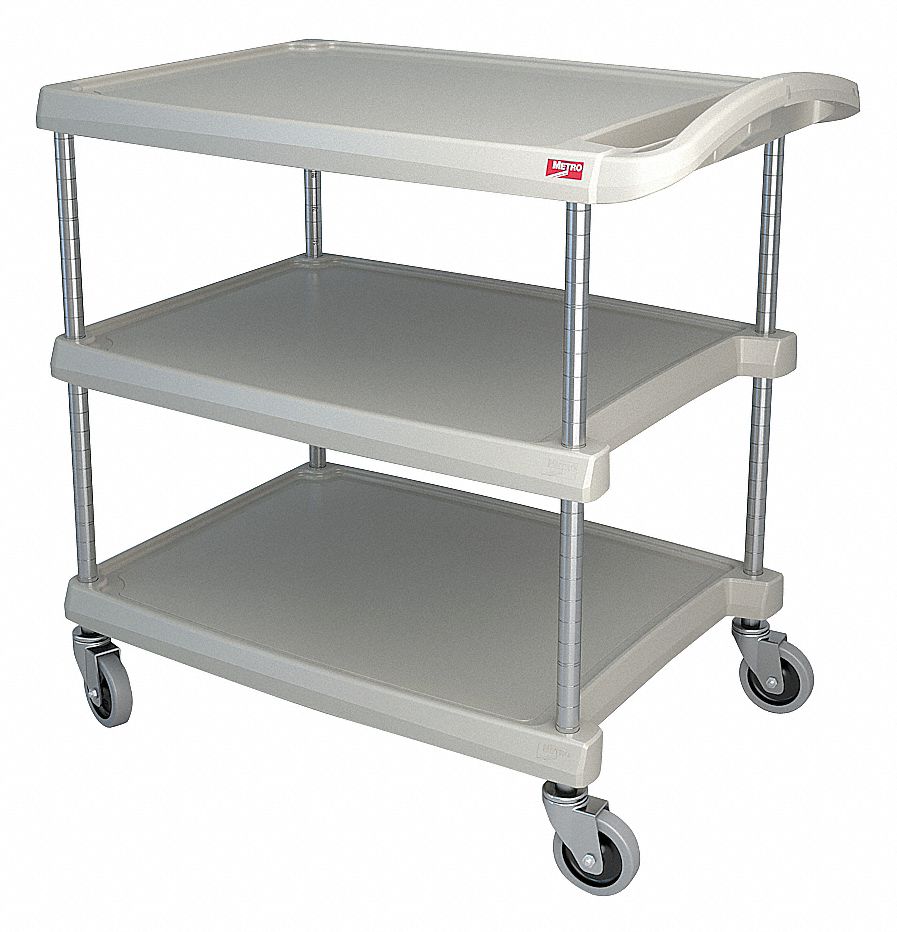 Utility Cart with Lipped Plastic Shelves: 400 lb Load Capacity, 31-1/4 in x 23-3/8 in, Gray