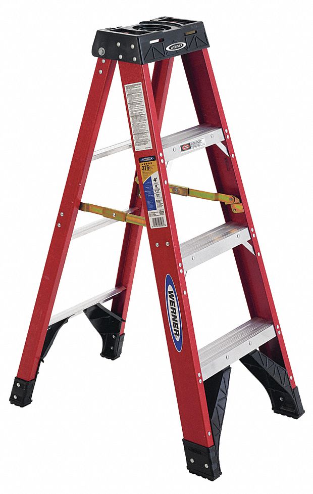 WERNER Stepladder 4 ft Ladder Ht, 3 Steps, 375 lb Load Capacity, 29 in