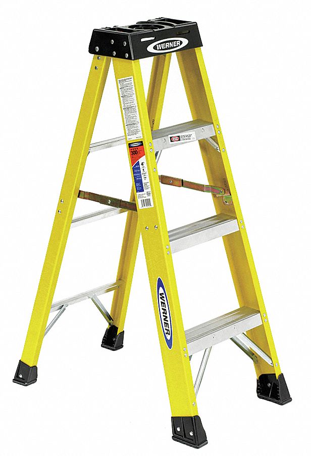 STEPLADDER, 4 FT LADDER SIZE, FIBREGLASS, 300 LB LOAD CAPACITY, 15 LB W, 1.9 FT STANDING H