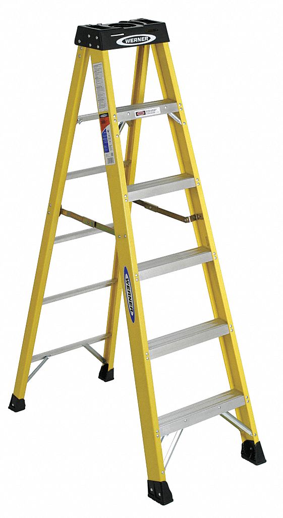 STEPLADDER, 6 FT LADDER SIZE, FIBREGLASS, 300 LB LOAD CAPACITY, 21 LB W, 3.8 FT STANDING H