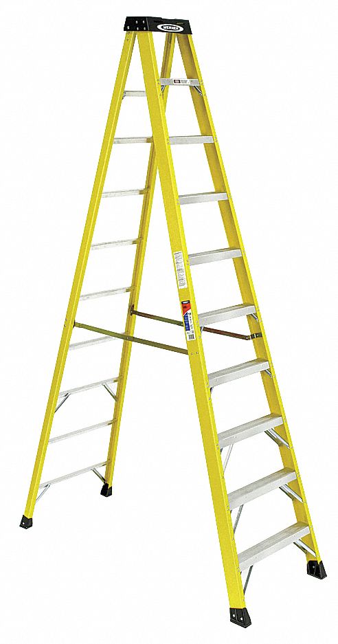 STEPLADDER, 10 FT LADDER SIZE, FIBREGLASS, 300 LB LOAD CAPACITY, 36 LB W, 9.6 FT STANDING H