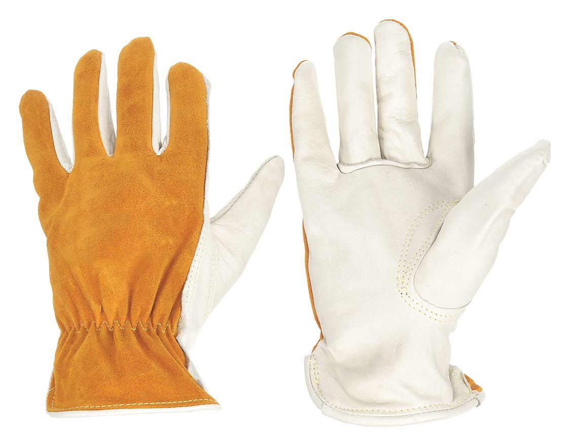 Leather Gloves: 2XL ( 11 ), Cowhide, Premium, Glove, Full Finger, Shirred Slip-On Cuff, 1 PR