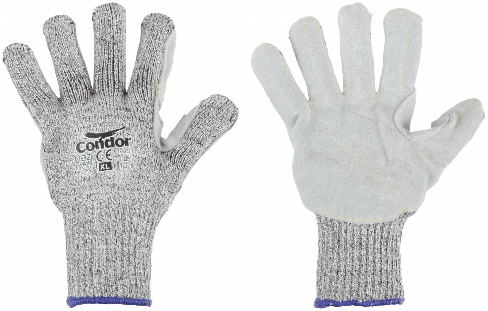 GANTS EN CUIR,TG(10),GANT EN TRICOT PAUME EN CUIR,PEAU DE VACHE,NIVEAU COUPURE A4