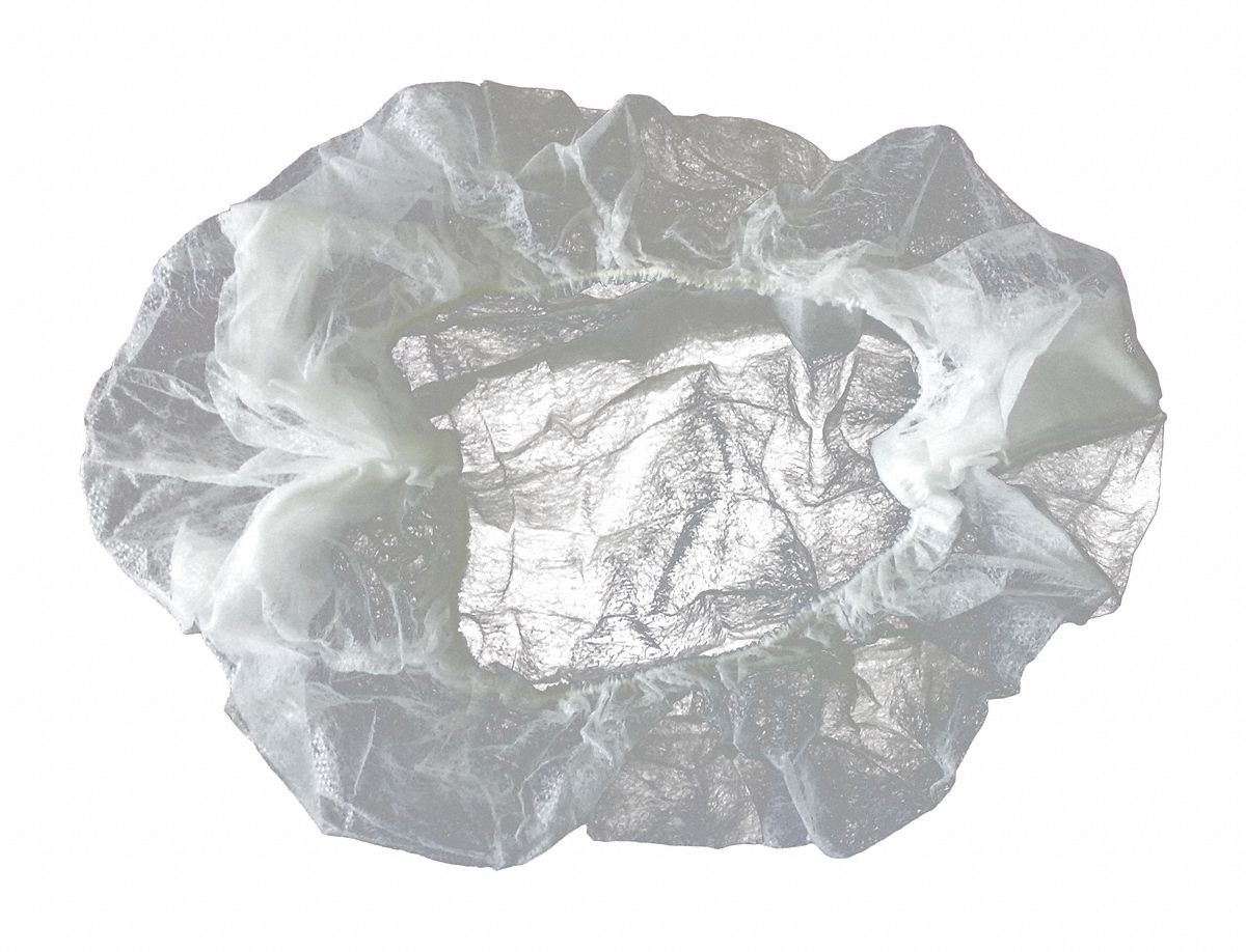 PLEATED BOUFFANT CAP, GENERAL USE, POLYPROPYLENE, WHITE, 21 IN D, 100 PK