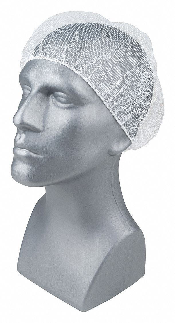 Hairnet: Gen Use, Polyester, Mediumweight with Fine Mesh, Fine, Mediumweight, White, 100 PK