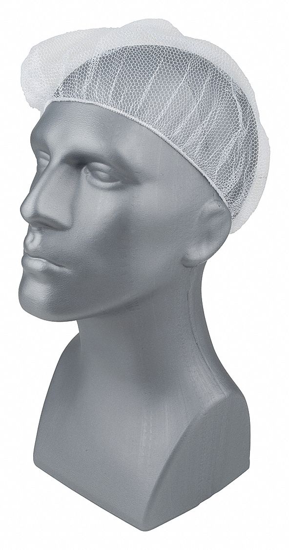 Hairnet: Gen Use, Polyester, Mediumweight with Fine Mesh, Fine, Mediumweight, White, 100 PK