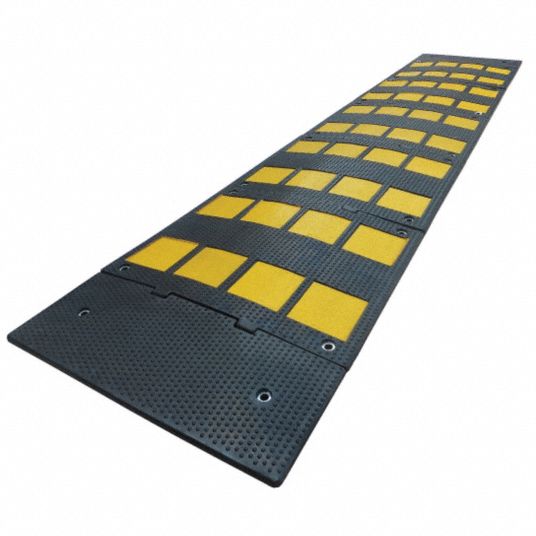 Speed Bump: Rubber, Black/Yellow, 9 ft Lg, 24 in Wd, 1 1/8 in Ht
