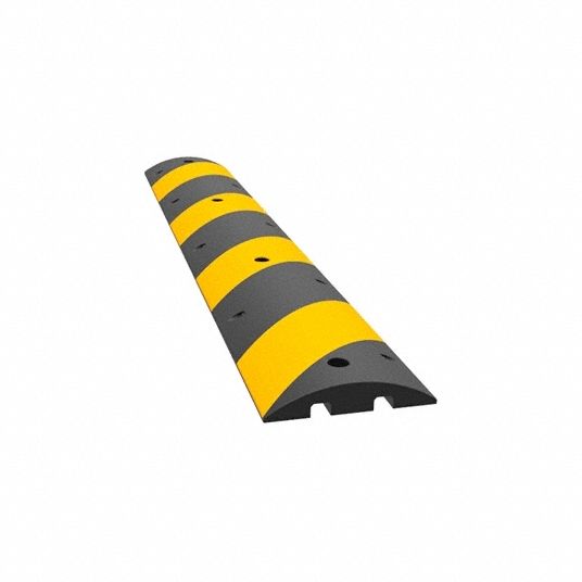 6 Foot Yellow And Black Rubber Speed Bump, Asphalt
