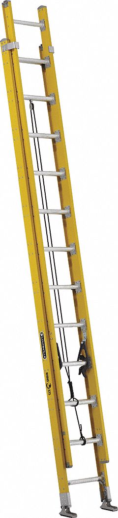 Extension Ladder: 24 ft Ladder Size, Fiberglass, 375 lb Load Capacity, 58 lb Wt
