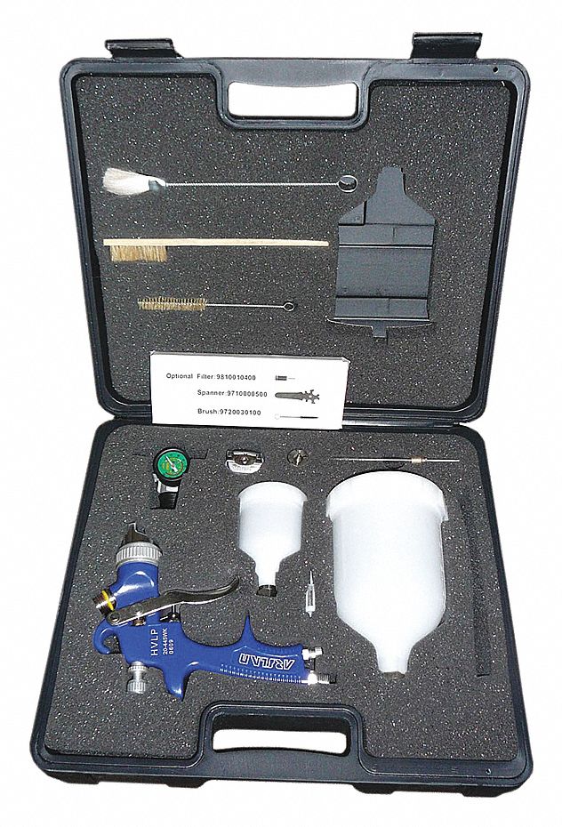 HVLP SPRAY GUN KIT, GRAVITY, 9.6 CFM, 1.3 MM, 1.5 MM, 1/4 IN, 1/4 TO 12 IN