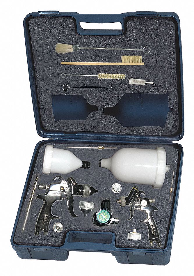 HVLP SPRAY GUN KIT, GRAVITY, 2 SPRAY GUNS, 0.8 MM, 1.0 MM, 1.3 MM, 1.4 MM, 1/4 IN, 1/4 TO 12 IN