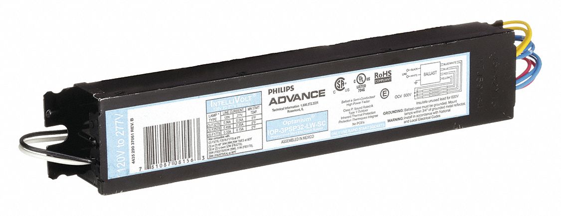 Fluorescent Ballast: 120 to 277V AC, 2/3 Lamps Supported, 17 W_25 W_28 W_32 W Bulb Watt