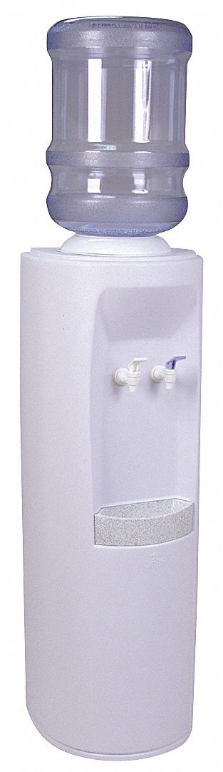 BOTTLED WATER DISPENSER: FREESTANDING, TOP LOADING, COLD/ROOM TEMP, WHITE, 38 ⅜ IN HT