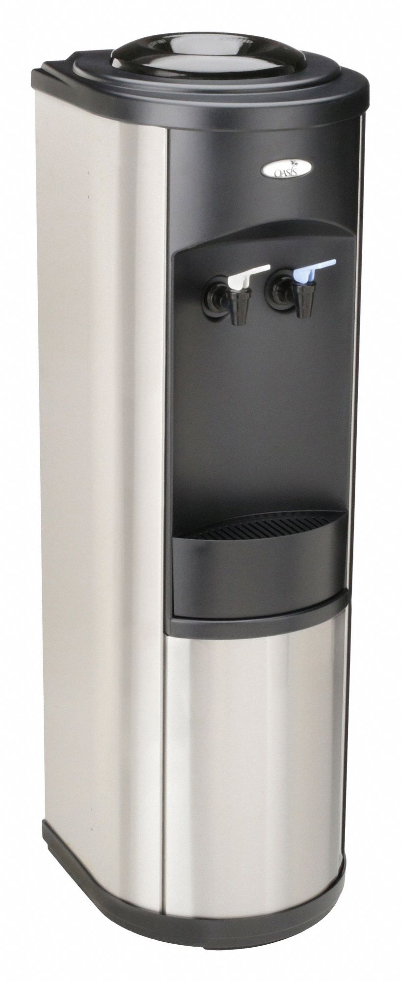 BOTTLED WATER DISPENSER: FREESTANDING, TOP LOADING, COLD/ROOM TEMP, BLACK, 38⅛ IN HT