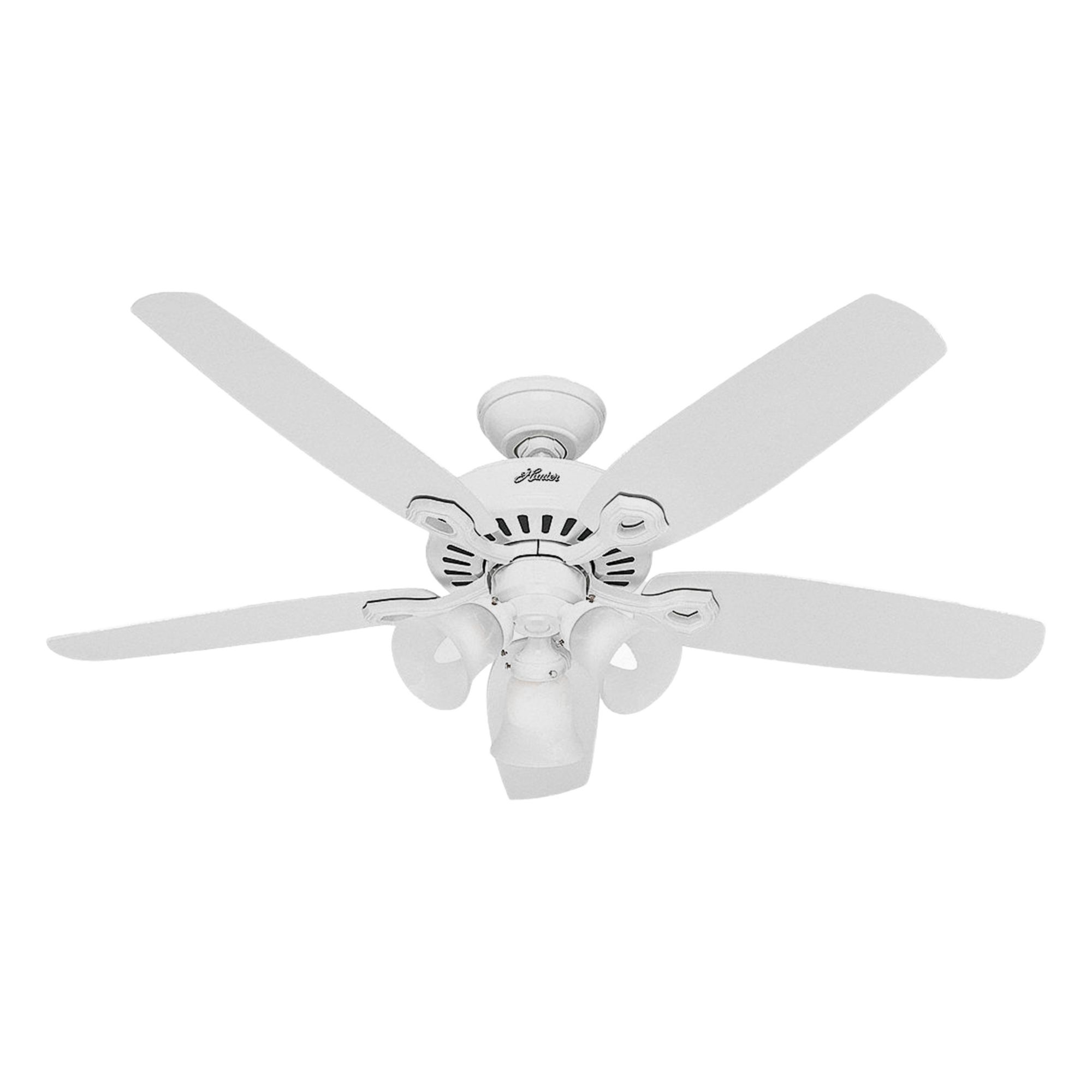 Ceiling Fan: 52 in Blade Dia, Snow White, 3 Speeds, Light Kit, Builder Plus