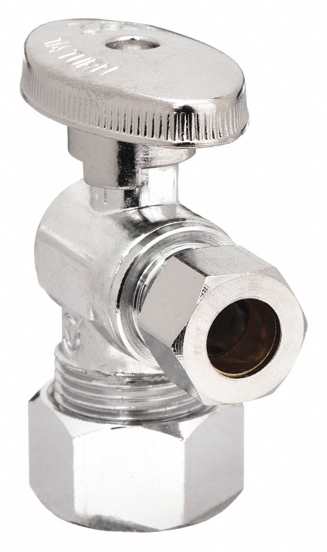 Chrome Plated Quarter-Turn Supply Stop, Compression Inlet Type, 125 psi ...