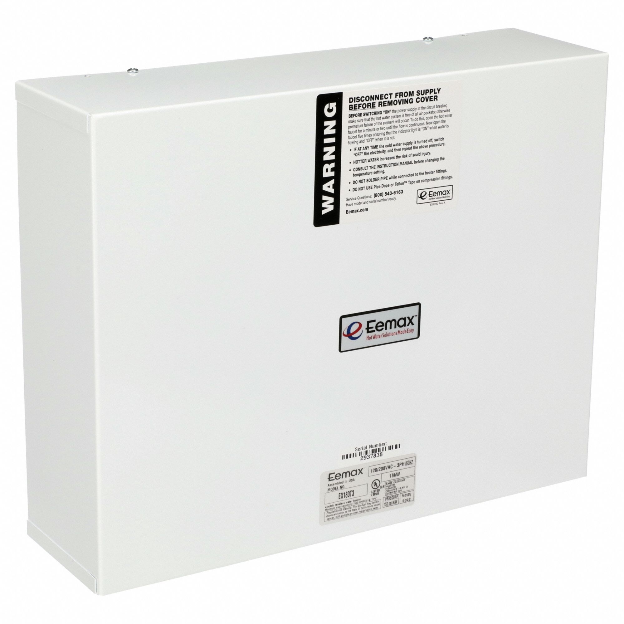 Electric Tankless Water Heater: Indoor, 18, 000 W, 5 gpm Max. Flow Rate, 12.25 in Overall Ht