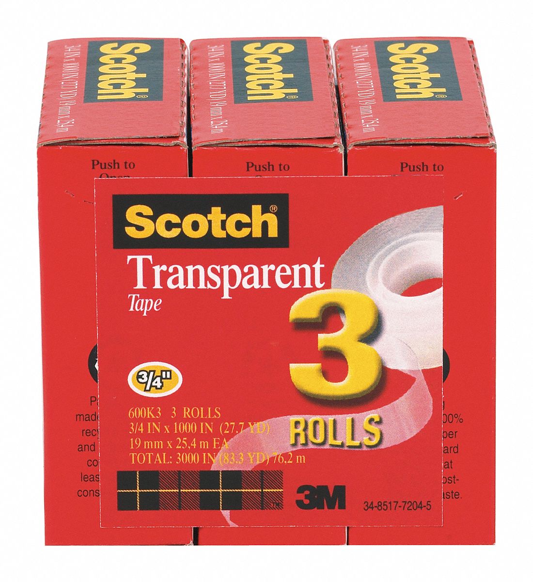 SCOTCH Polypropylene Office Tape with Acrylic Adhesive; Includes (3