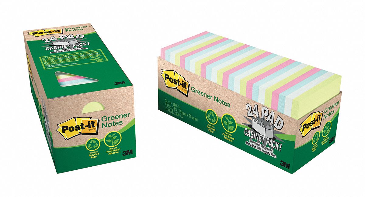 Recycled Sticky Notes, 3 in x 3 in, PK 24 Grainger