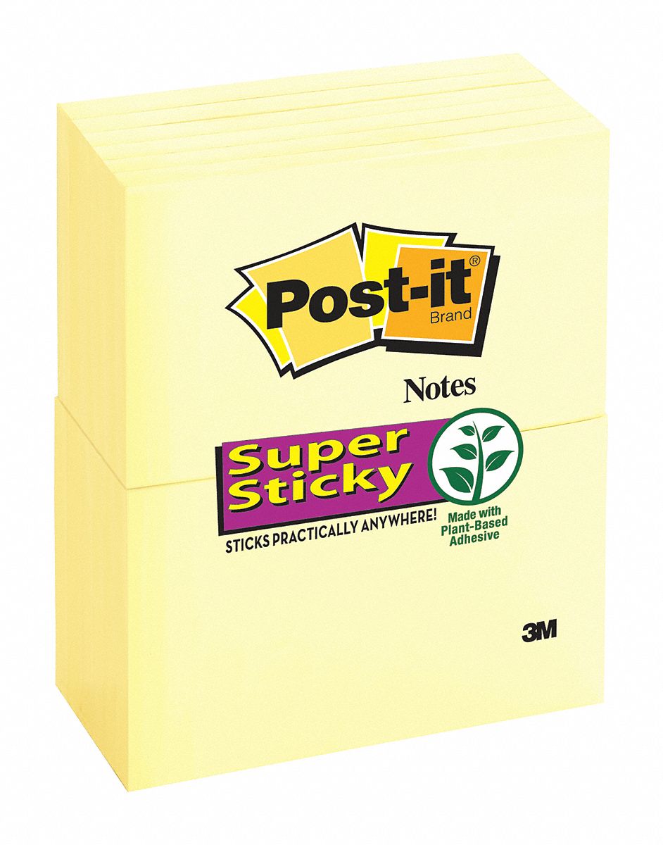 POSTIT, Yellow, Super Sticky, Sticky Notes 29PL0465512SSCY Grainger