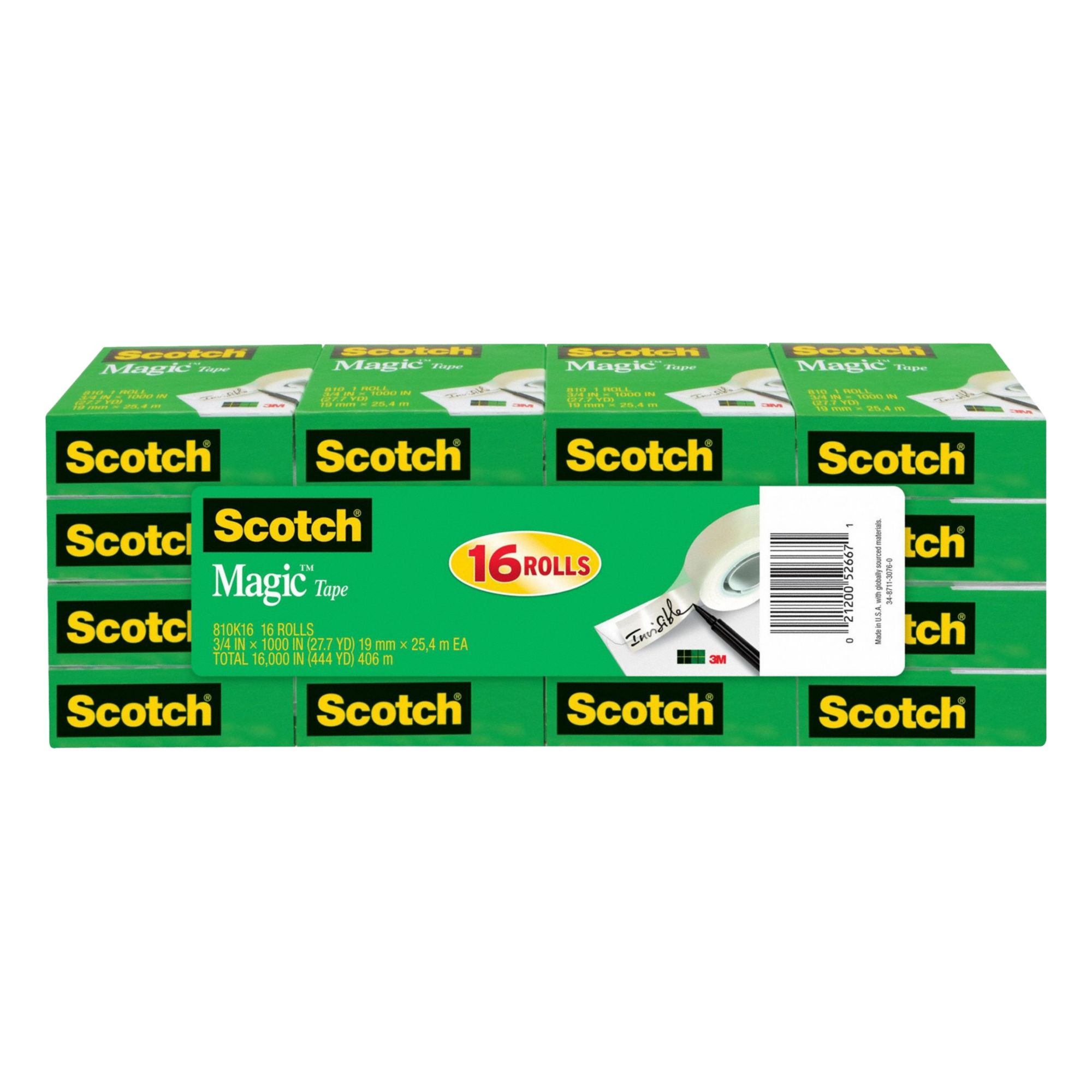 Office Tape: 3M™ Scotch™, 810, 3/4 in x 83 ft, 1 in Tape Core Dia, Transparent, Matte, 3M™, 16 PK