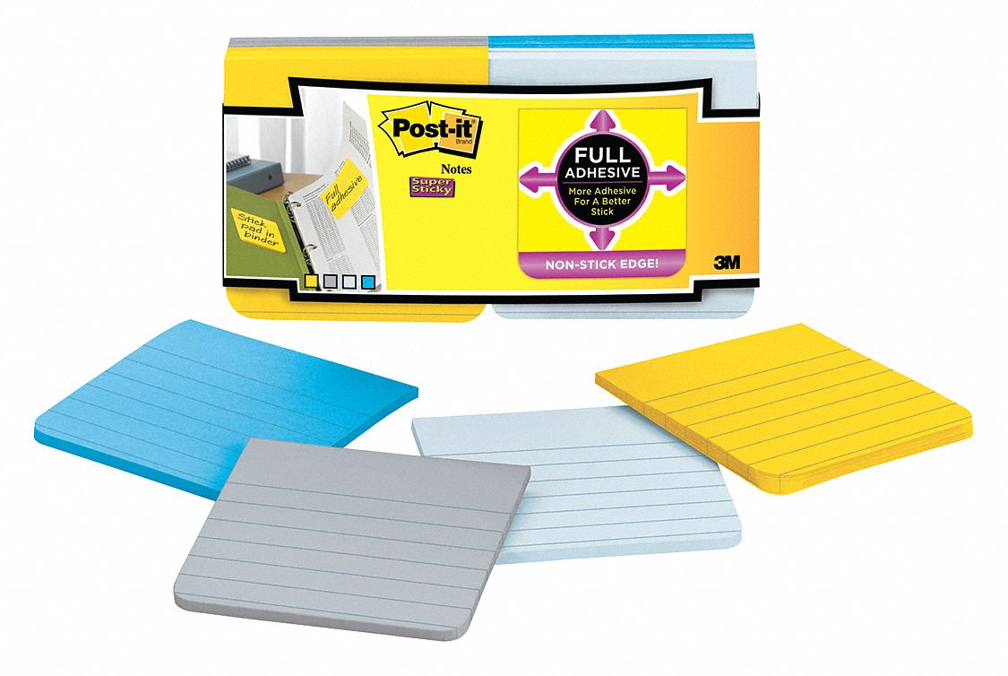 Full Adhesive Super Sticky Notes, 3 in x 3 in, PK 12 Grainger