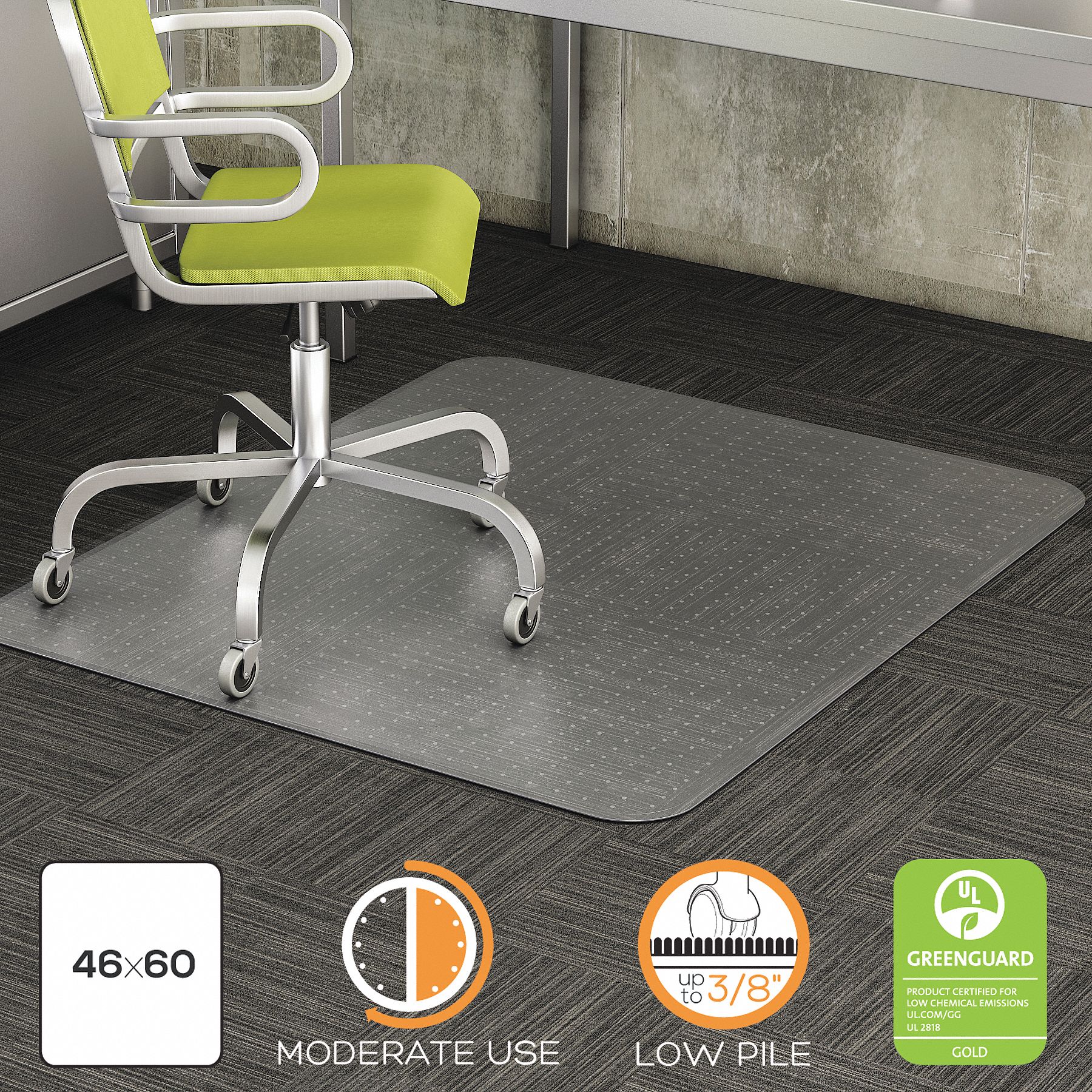 Grainger Approved Rectangular Chair Mat Clear For Carpet With