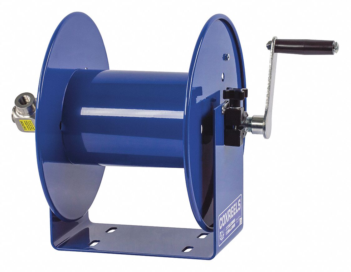 Hand Crank Hose Reel: 100 ft (3/8 in I.D.), 12 in L x 9 1/2 in W x 13 in H, Nitrile, Blue
