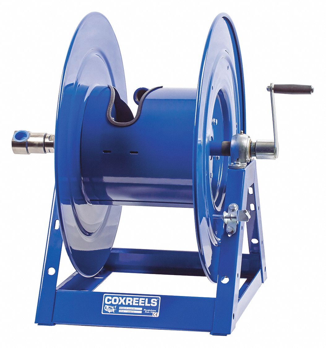 Hand Crank Hose Reel: 100 ft (1 in I.D.), 24 in L x 20 in W x 26 1/8 in H, TFE/P, Blue