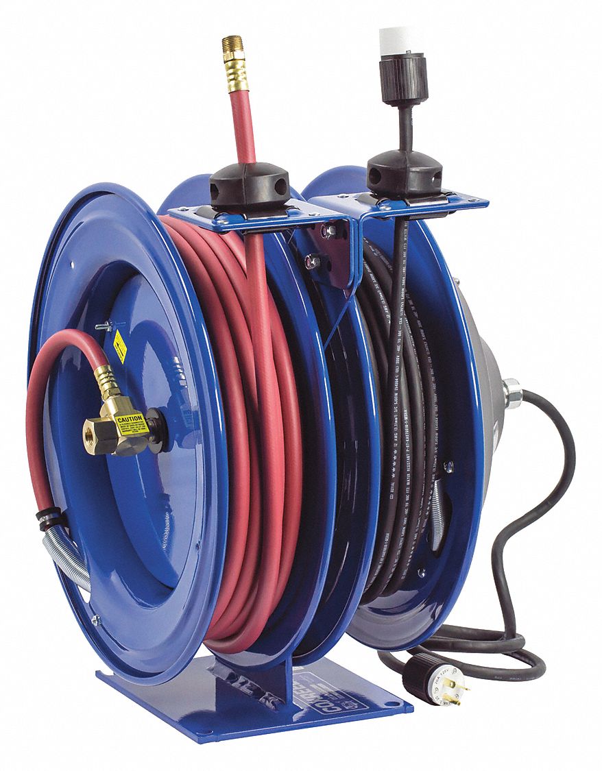 COXREELS SPRING DUAL HOSE CORD REEL,300 PSI,50 FT - Spring Return Hose Reels  with Hose - CXRCL3505016A