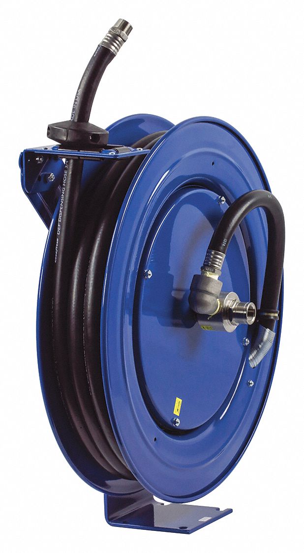 Spring Return Hose Reel: 50 ft (3/4 in I.D.), 3/4 in MNPT, 300 psi Max Op Pressure, Includes Hose