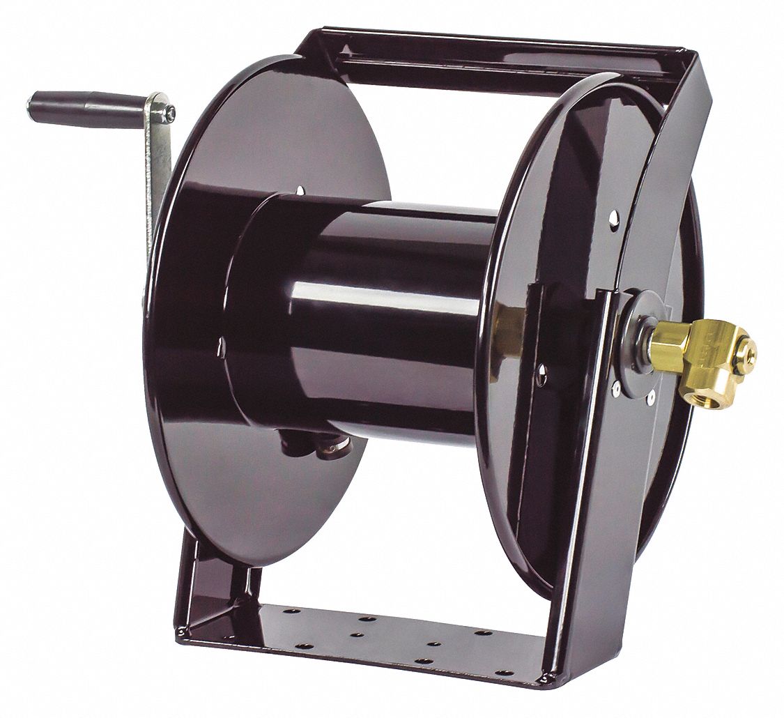 HAND CRANK HOSE REEL: 250 FT (⅜ IN I.D.), 17 IN L X 18¼ IN W X 18½ IN H, FKM, BRASS