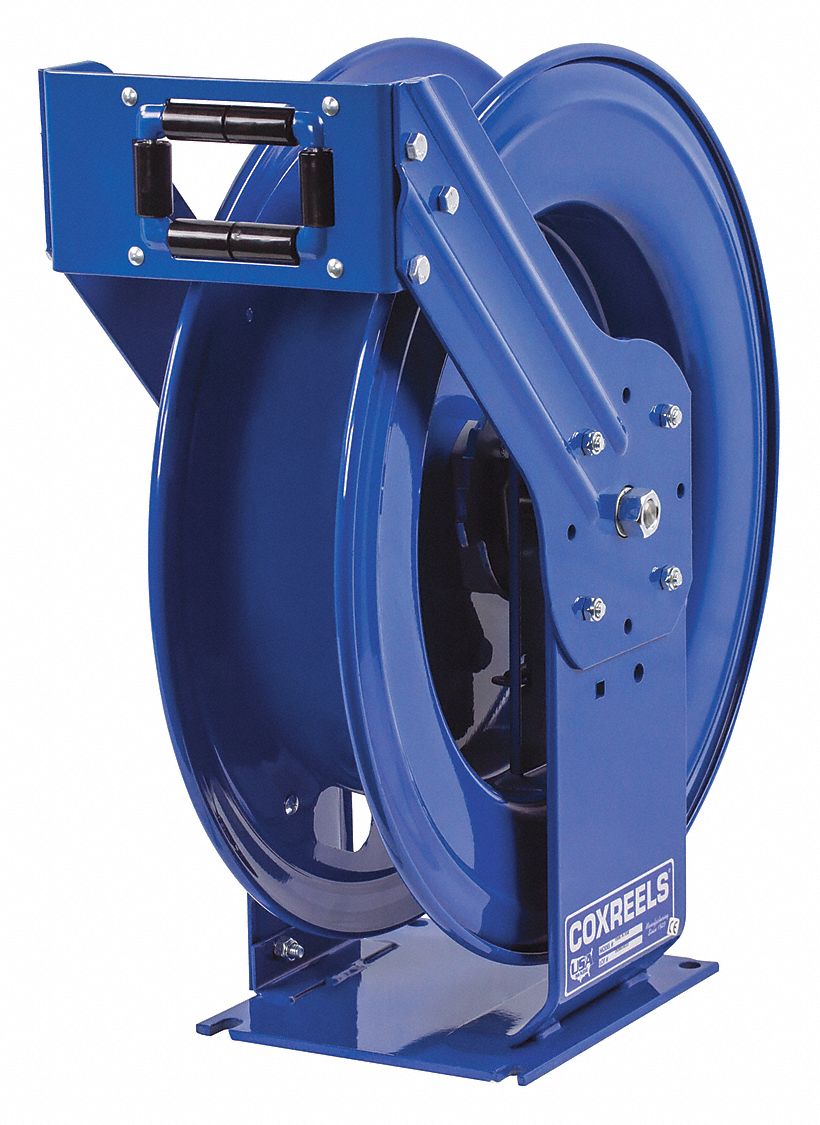 Spring Return Hose Reel: 100 ft (3/8 in I.D.), 300 psi Max Op Pressure,  Brass, Blue