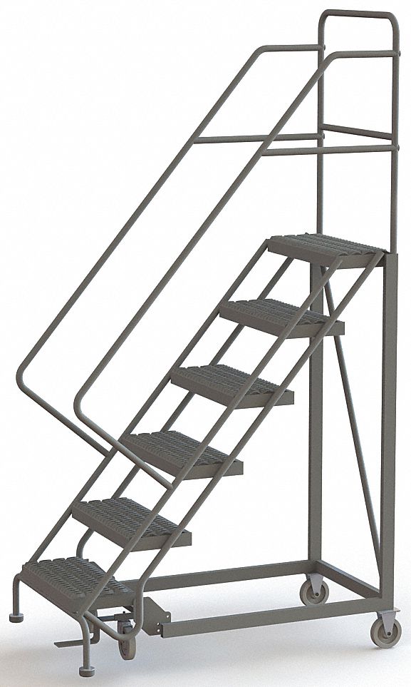 Rolling Ladder, 6 Steps, Serrated Tread