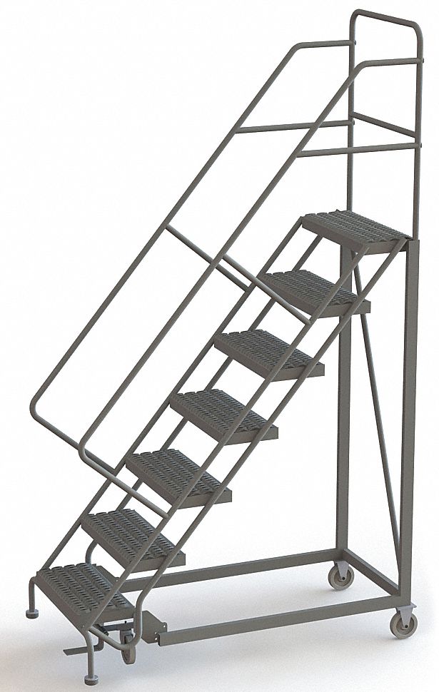 Rolling Ladder, 7 Steps, Serrated Tread