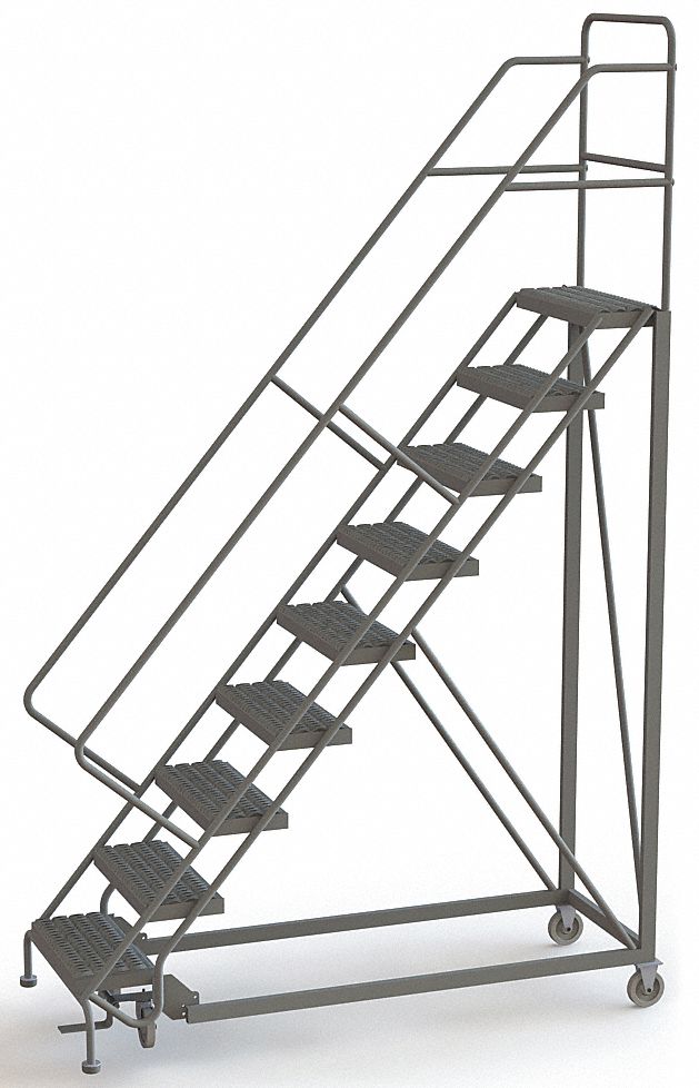 Rolling Ladder, 9 Steps, Serrated Tread