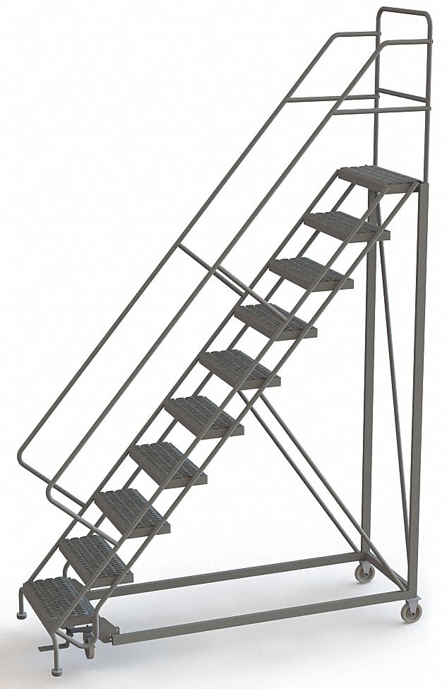 Rolling Ladder, 10 Steps, Serrated Tread