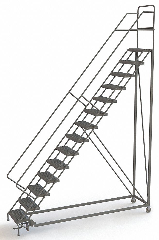 Rolling Ladder, 14 Steps, Serrated Tread