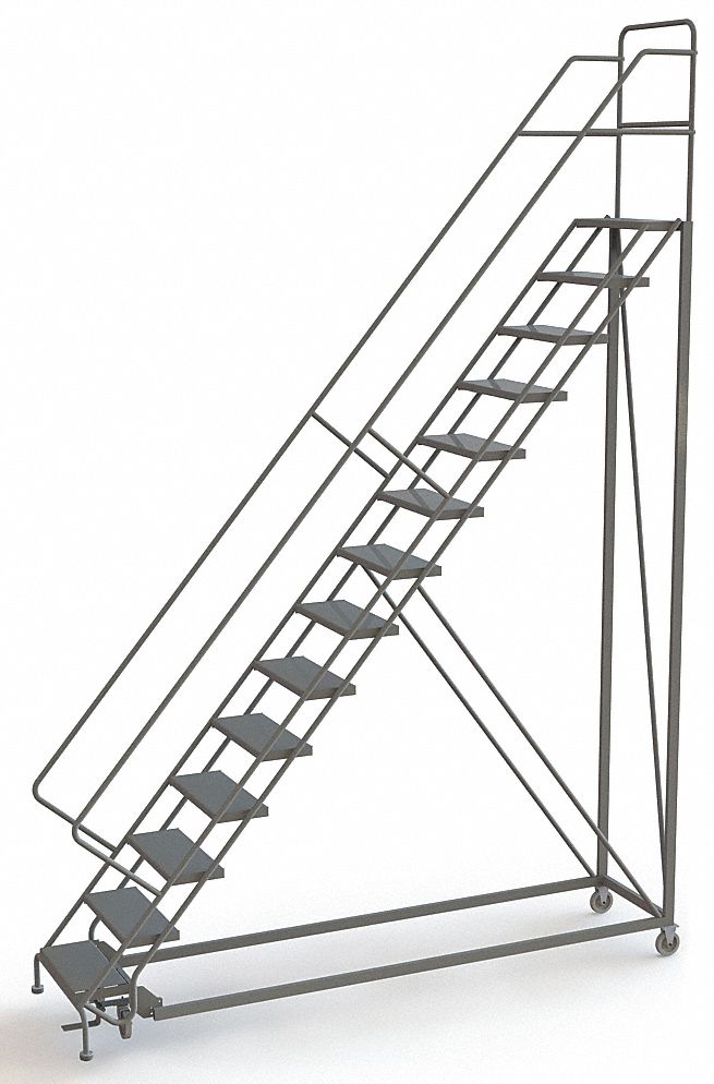 Rolling Ladder, 14 Steps, Perforated Tread
