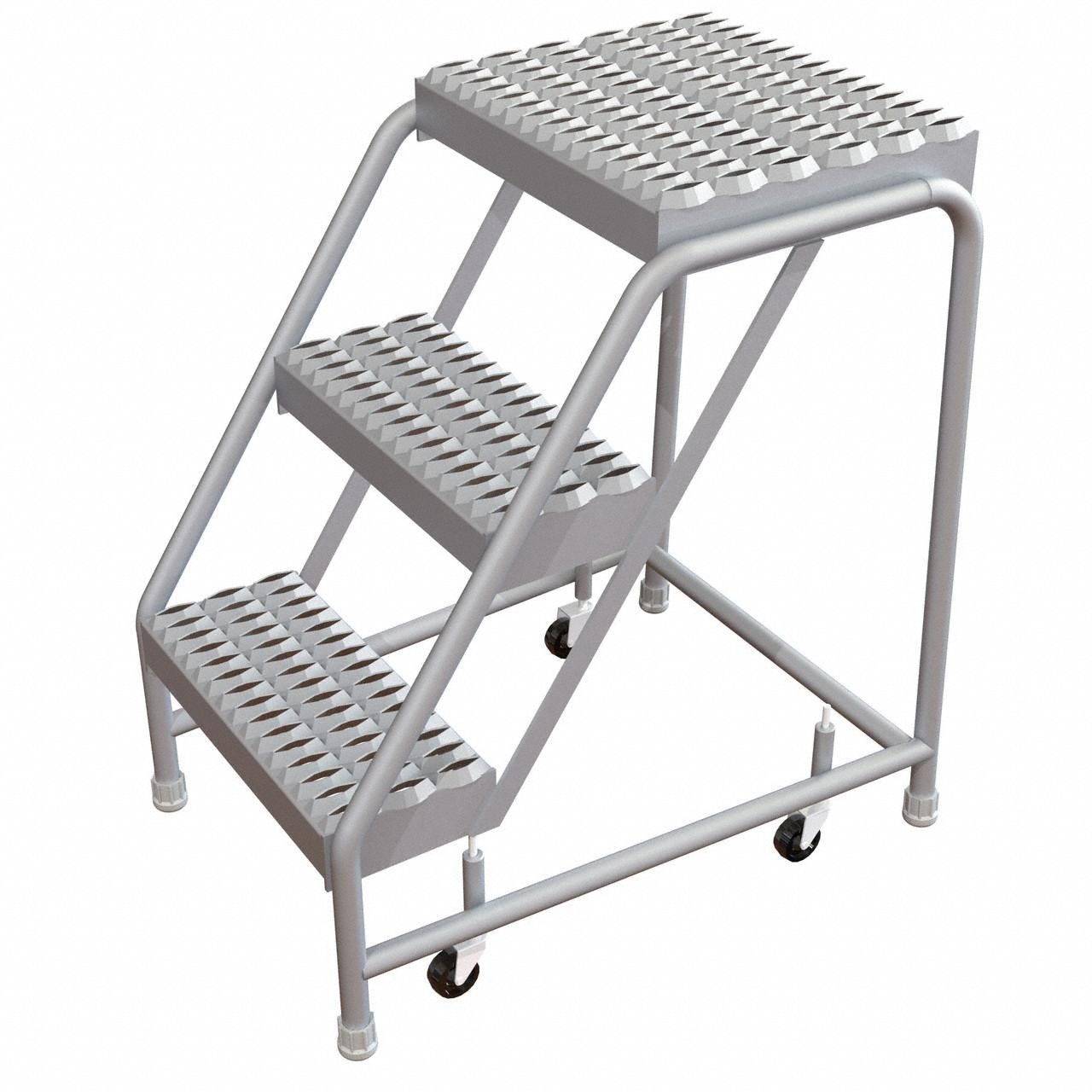 Step Stool: 2.5 ft Overall Ht, 350 lb Load Cap, 3 Steps, Aluminum, 2.5 ft Standing Ht